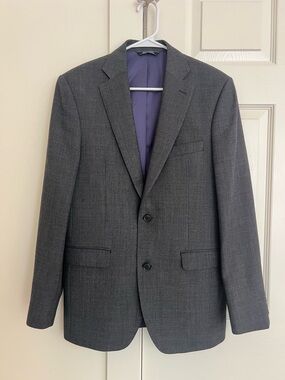 Saks Fifth Avenue BLACK Slim Fit Wool Blazer 38R Grey Black